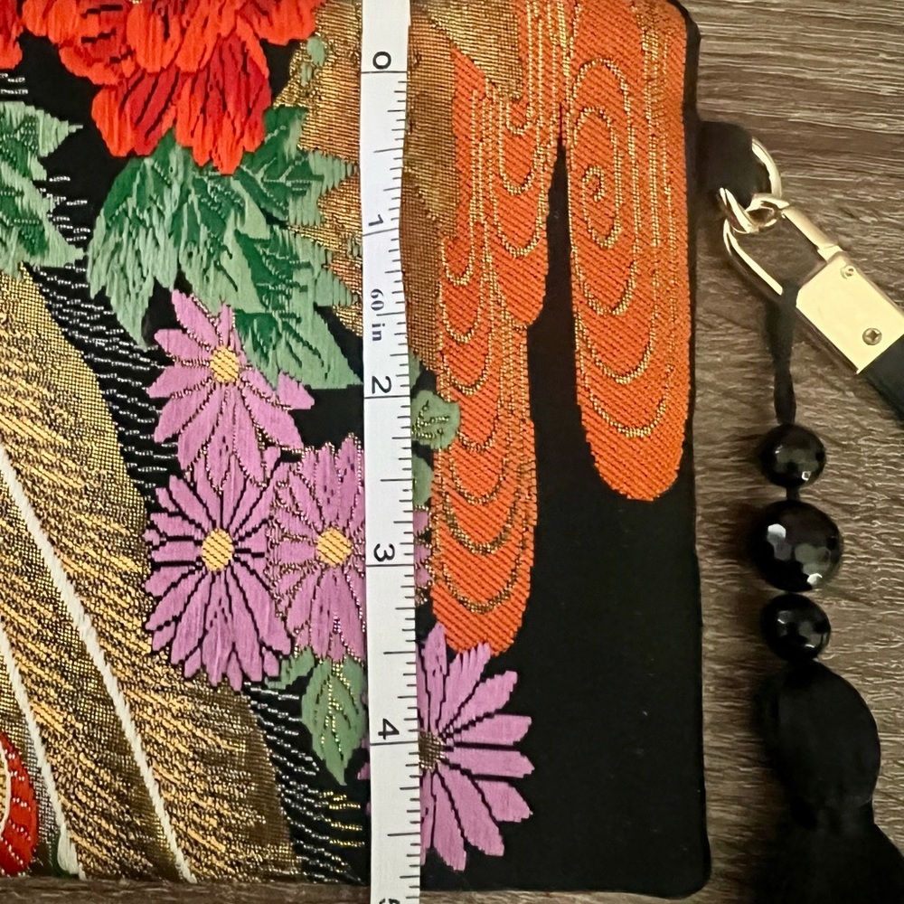 Multicolor Peacock Floral Tapestry Wristlet Bag Zip Pouch Tassel - Picture 6 of 14